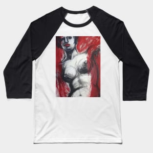 Nude Woman Torso On Red Baseball T-Shirt